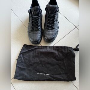 Giuseppe Zanotti Black Leather High-Top Sneakers with Drawstring Dust Bag
